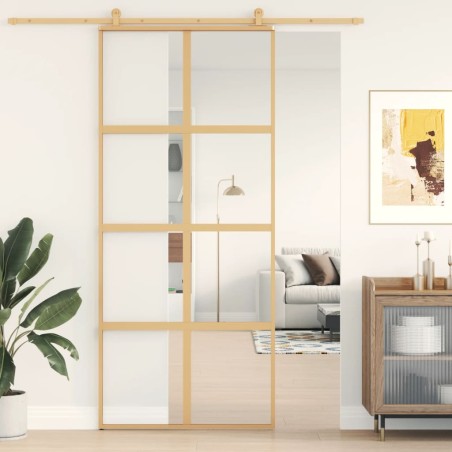 vidaXL Puerta corredera dorada de vidrio ESG transparente y aluminio