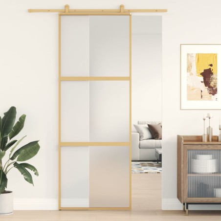 vidaXL Puerta corredera dorada vidrio ESG esmerilado aluminio 76x205cm