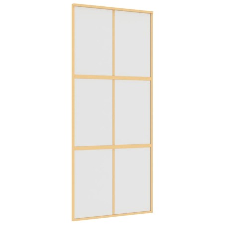 vidaXL Puerta corredera dorada vidrio ESG esmerilado aluminio 90x205cm