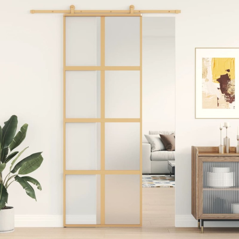 vidaXL Puerta corredera dorada vidrio ESG esmerilado aluminio 76x205cm vidaXL Puerta corredera dorada vidrio ESG esmerilado aluminio 76x205cm