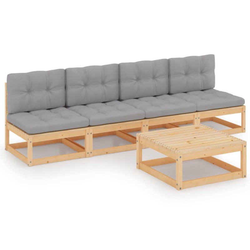 vidaXL Juego de muebles de jardín 5 pzas y cojines madera maciza pino vidaXL Juego de muebles de jardín 5 pzas y cojines madera maciza pino