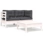 vidaXL Juego de muebles de jardín 3 pzas y cojines blanco madera pino vidaXL Juego de muebles de jardín 3 pzas y cojines blanco madera pino