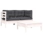 vidaXL Juego de muebles de jardín 3 pzas y cojines blanco madera pino vidaXL Juego de muebles de jardín 3 pzas y cojines blanco madera pino