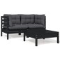 vidaXL Juego muebles de jardín 3 pzas cojines negro madera pino maciza vidaXL Juego muebles de jardín 3 pzas cojines negro madera pino maciza