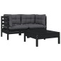 vidaXL Juego muebles de jardín 3 pzas cojines negro madera pino maciza vidaXL Juego muebles de jardín 3 pzas cojines negro madera pino maciza