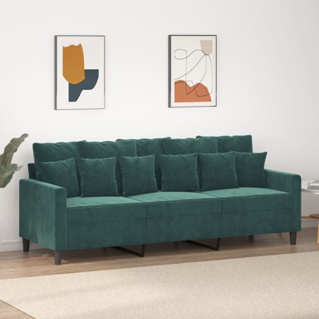 vidaXL Sofá de 3 plazas terciopelo verde oscuro 180 cm