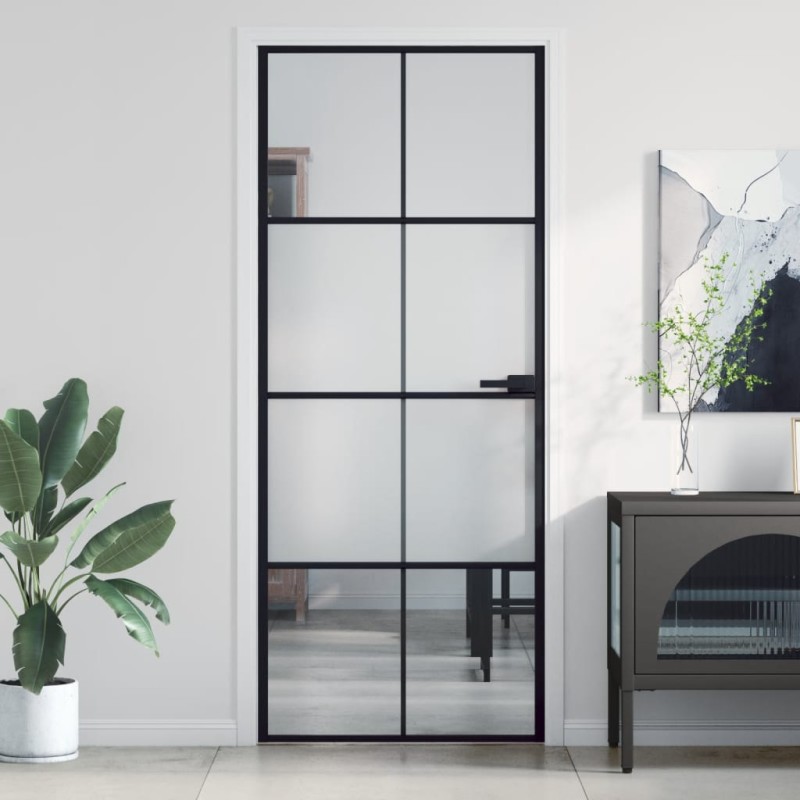 vidaXL Puerta interior delgada negra vidrio y aluminio 83x201,5 cm vidaXL Puerta interior delgada negra vidrio y aluminio 83x201,5 cm
