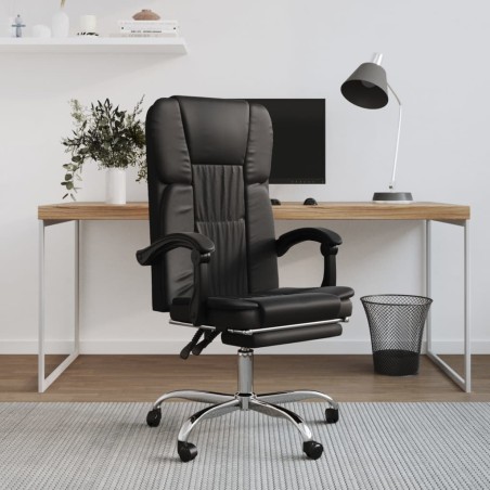 vidaXL Silla de oficina reclinable cuero sintético negro
