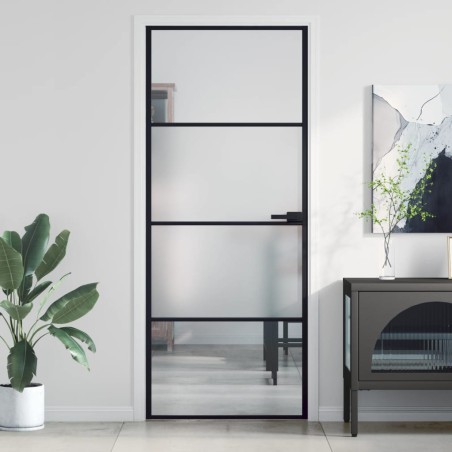 vidaXL Puerta interior delgada negra vidrio y aluminio 83x201,5 cm