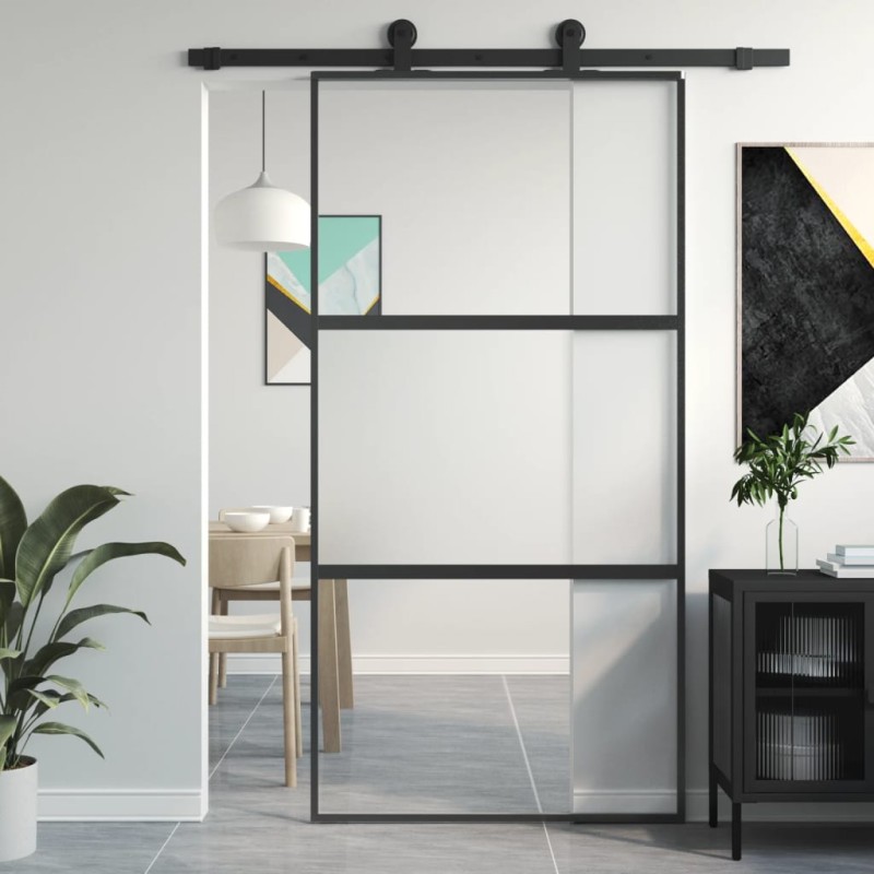 vidaXL Puerta corredera vidrio templado y aluminio negra 102,5x205 cm vidaXL Puerta corredera vidrio templado y aluminio negra 102,5x205 cm