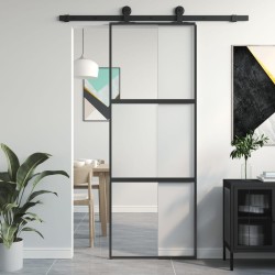 vidaXL Puerta corredera vidrio templado y aluminio negra 76x205 cm