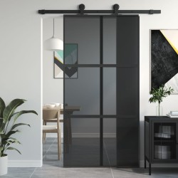 vidaXL Puerta corredera vidrio templado y aluminio negra 102,5x205 cm