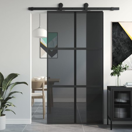 vidaXL Puerta corredera vidrio templado y aluminio negra 102,5x205 cm