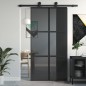 vidaXL Puerta corredera vidrio templado y aluminio negra 102,5x205 cm