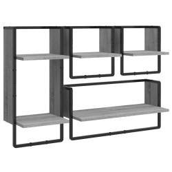 vidaXL Estantes pared con barras 4 pzas madera ingeniería gris Sonoma