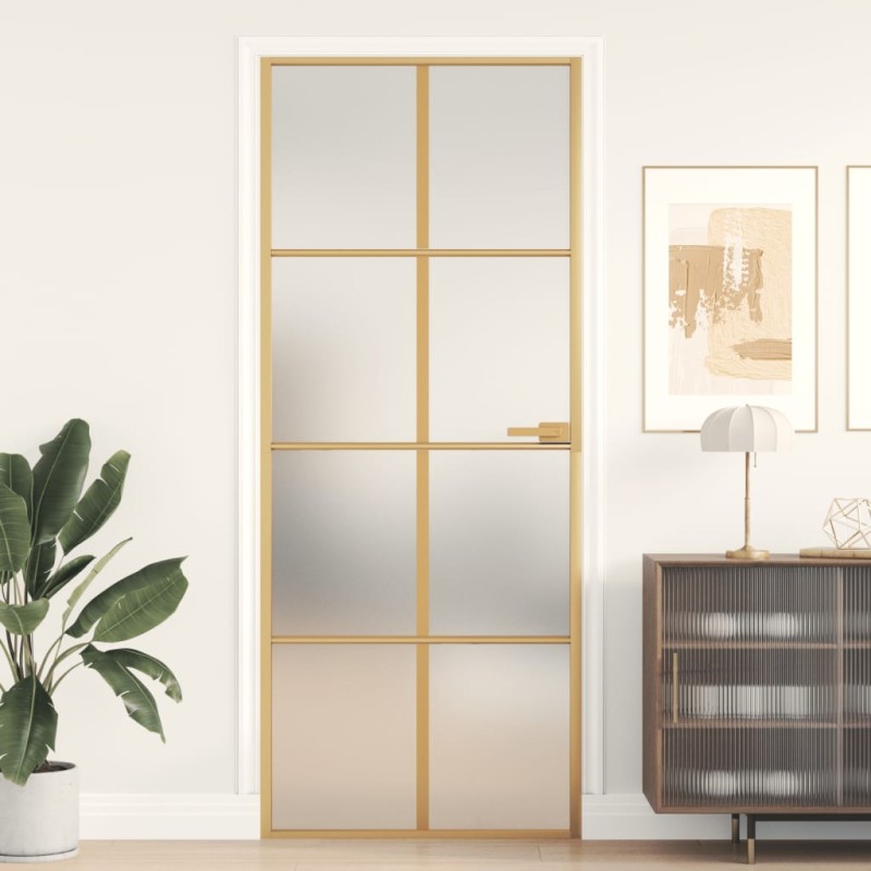vidaXL Puerta de interior dorada vidrio templado y aluminio 83x201,5cm vidaXL Puerta de interior dorada vidrio templado y aluminio 83x201,5cm