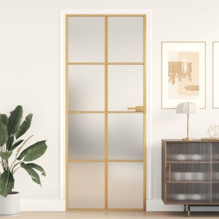 vidaXL Puerta de interior dorada vidrio templado y aluminio 83x201,5cm