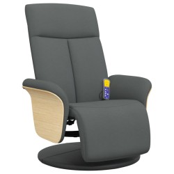 vidaXL Sillón reclinable de masaje con reposapiés tela gris oscuro