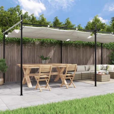 vidaXL Pérgola con cubierta retráctil color crema 589x292x230 cm