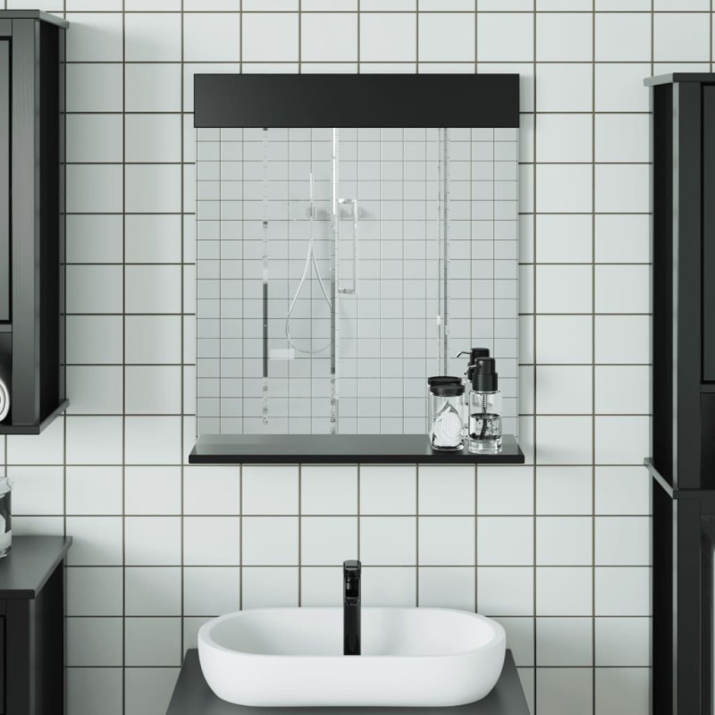 vidaXL Espejo de baño con estante BERG madera maciza negro 60x12x70cm vidaXL Espejo de baño con estante BERG madera maciza negro 60x12x70cm