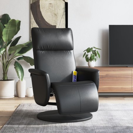 vidaXL Sillón reclinable masaje con reposapiés cuero sintético negro