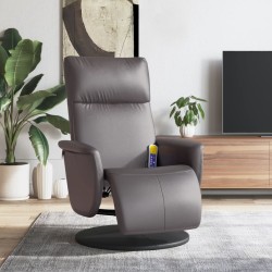 vidaXL Sillón reclinable de masaje con reposapiés cuero sintético gris