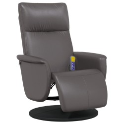 vidaXL Sillón reclinable de masaje con reposapiés cuero sintético gris