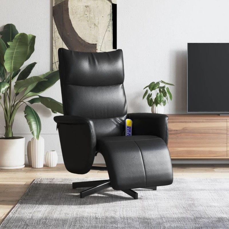 vidaXL Sillón reclinable masaje con reposapiés cuero sintético negro vidaXL Sillón reclinable masaje con reposapiés cuero sintético negro