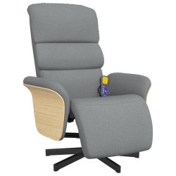 vidaXL Sillón reclinable de masaje con reposapiés tela gris claro