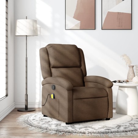 vidaXL Sillón reclinable con masaje de tela marrón