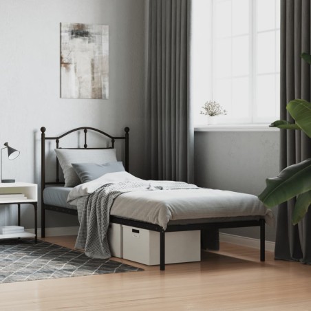 vidaXL Estructura de cama con cabecero metal negro 90x200 cm