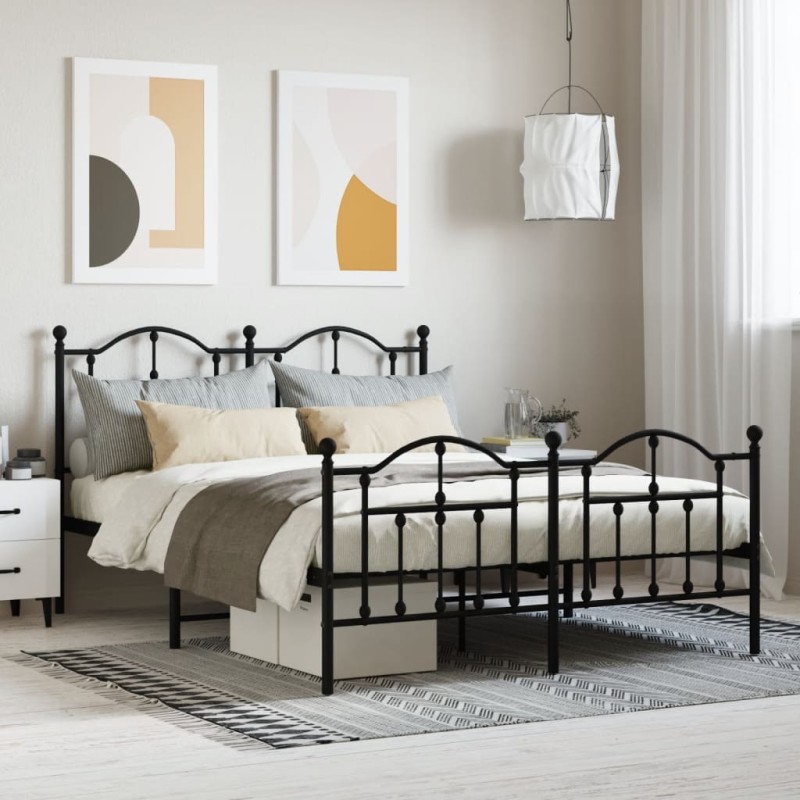 vidaXL Estructura de cama cabecero y pie de cama metal negro 140x200cm vidaXL Estructura de cama cabecero y pie de cama metal negro 140x200cm