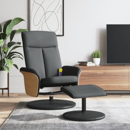 vidaXL Sillón reclinable de masaje con reposapiés tela gris oscuro