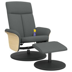 vidaXL Sillón reclinable de masaje con reposapiés tela gris oscuro