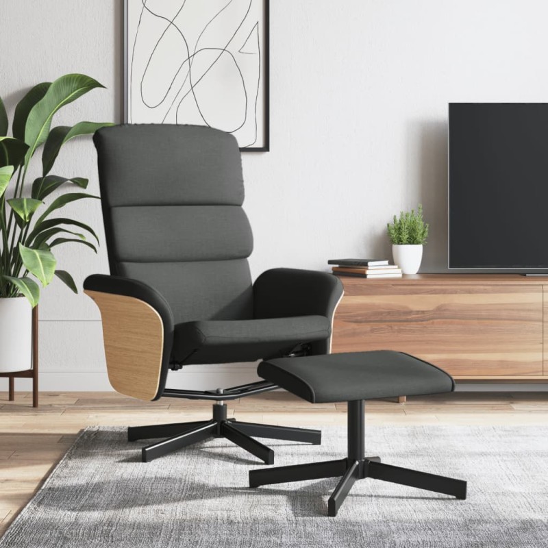 vidaXL Sillón reclinable con reposapiés tela gris oscuro vidaXL Sillón reclinable con reposapiés tela gris oscuro
