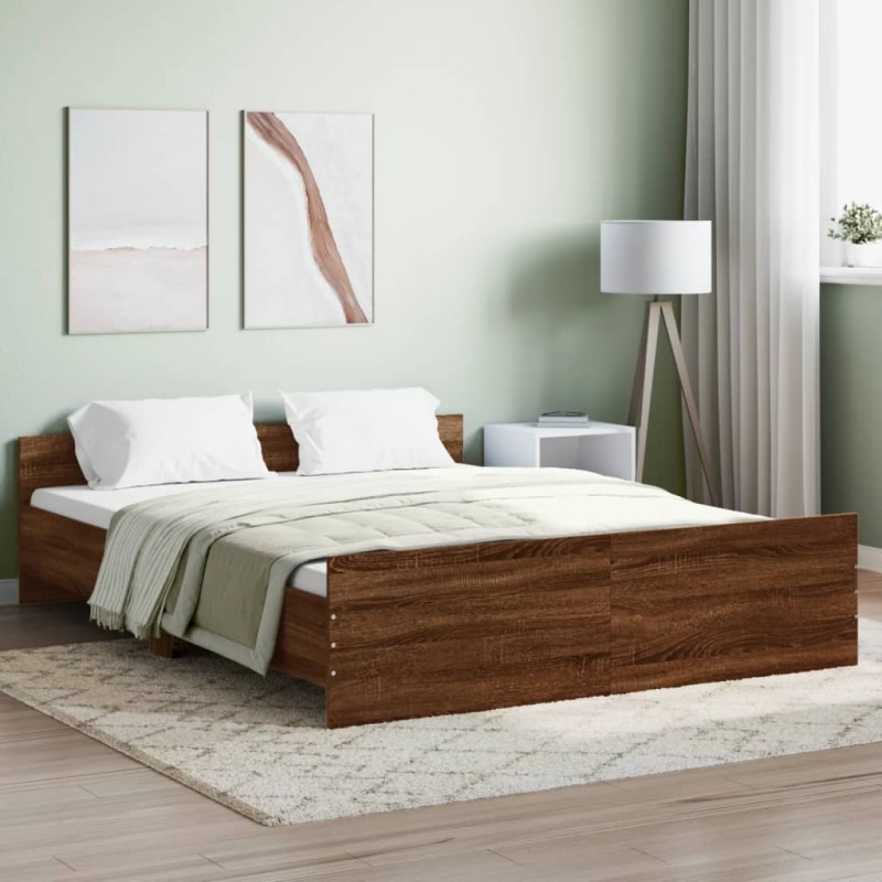 vidaXL Estructura de cama con cabecero piecero roble marrón 160x200 cm vidaXL Estructura de cama con cabecero piecero roble marrón 160x200 cm
