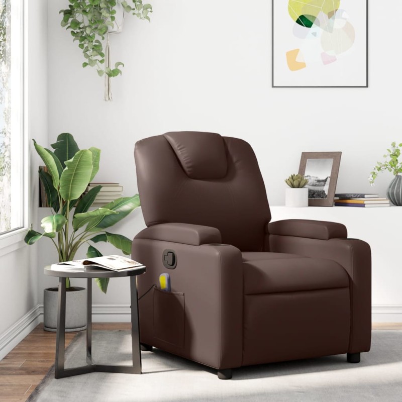 vidaXL Sillón de masaje reclinable cuero sintético marrón vidaXL Sillón de masaje reclinable cuero sintético marrón