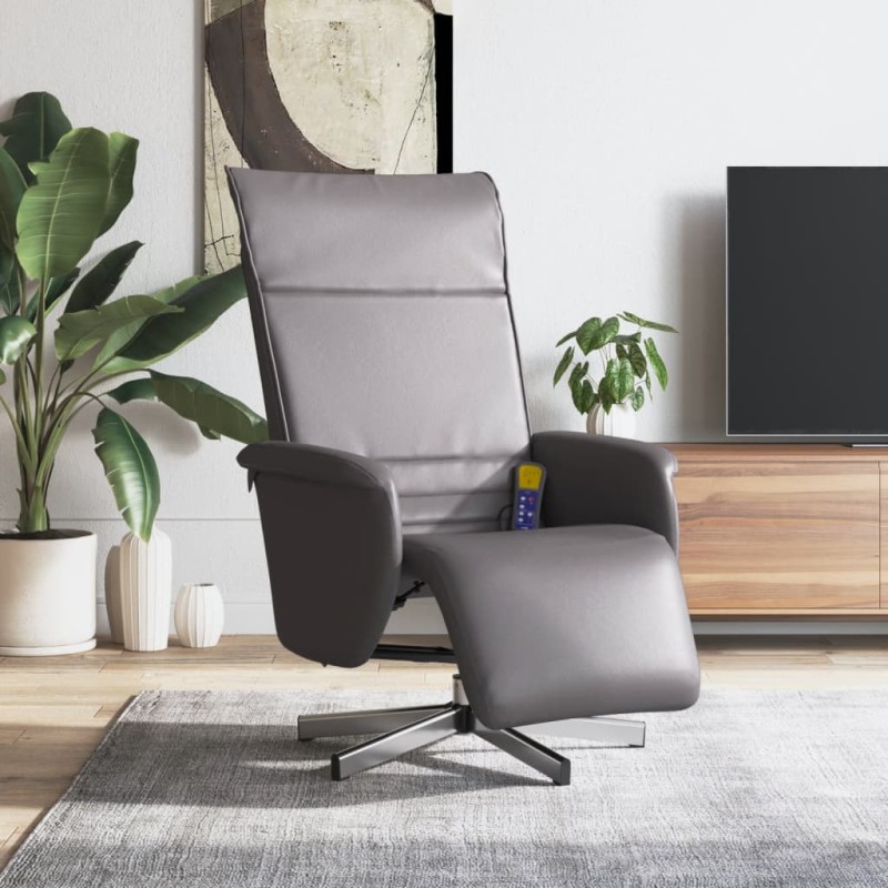 vidaXL Sillón reclinable de masaje con reposapiés cuero sintético gris vidaXL Sillón reclinable de masaje con reposapiés cuero sintético gris