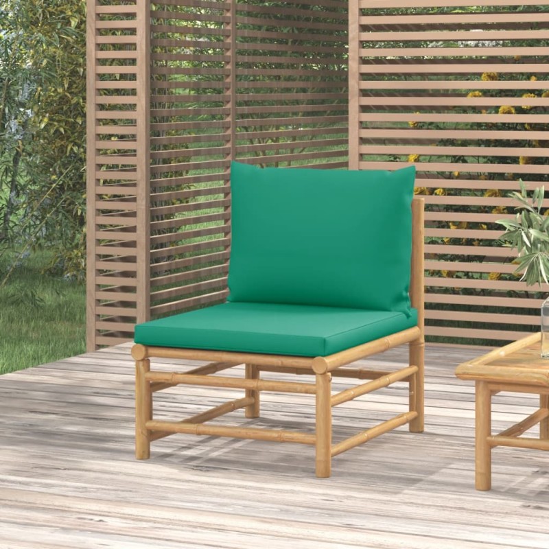 vidaXL Sofá central de jardín bambú con cojines verde vidaXL Sofá central de jardín bambú con cojines verde