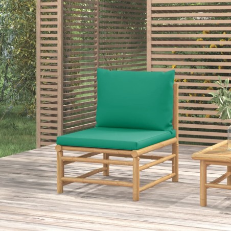 vidaXL Sofá central de jardín bambú con cojines verde