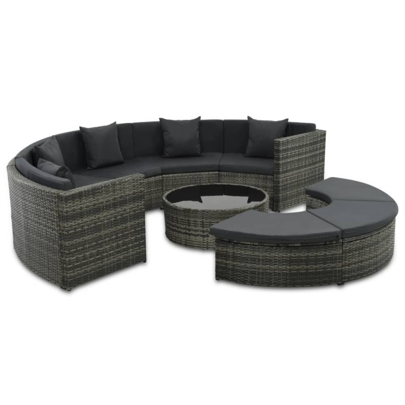 vidaXL Set de muebles de jardín 7 pzas y cojines ratán sintético gris vidaXL Set de muebles de jardín 7 pzas y cojines ratán sintético gris