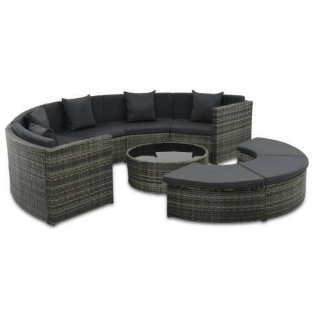vidaXL Set de muebles de jardín 7 pzas y cojines ratán sintético gris