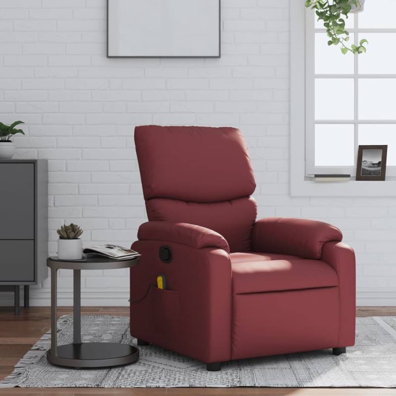 vidaXL Sillón de masaje reclinable cuero sintético rojo tinto vidaXL Sillón de masaje reclinable cuero sintético rojo tinto