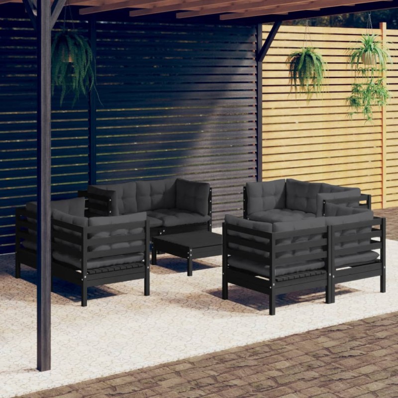 vidaXL Muebles de jardín 9 pzas con cojines antracita madera de pino vidaXL Muebles de jardín 9 pzas con cojines antracita madera de pino