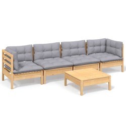 vidaXL Juego de muebles de jardín 5 pzas y cojines madera maciza pino