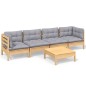 vidaXL Juego de muebles de jardín 5 pzas y cojines madera maciza pino