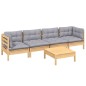 vidaXL Juego de muebles de jardín 5 pzas y cojines madera maciza pino