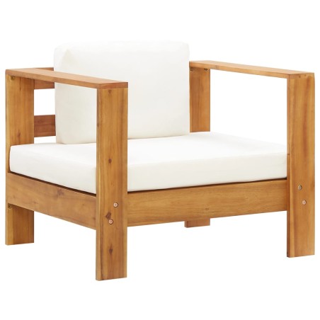 vidaXL Silla de jardín con cojín madera maciza de acacia color crema 