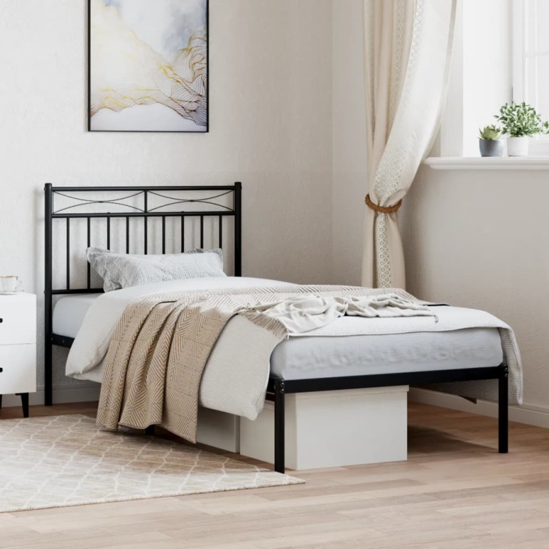 vidaXL Estructura de cama con cabecero metal negro 90x200 cm vidaXL Estructura de cama con cabecero metal negro 90x200 cm