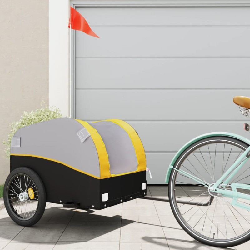 vidaXL Remolque para bicicleta hierro negro y amarillo 45 kg vidaXL Remolque para bicicleta hierro negro y amarillo 45 kg